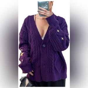 Taylor Swift Purple Knit Cardigan with Star Details